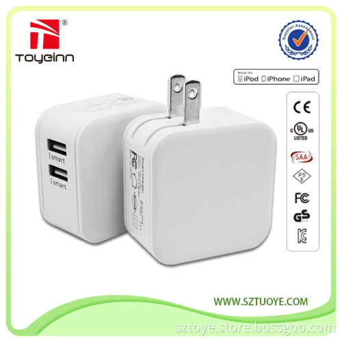 FCC/UL Approved Foldable Plug 5V 4.8A Dual USB Wall Charger 24W